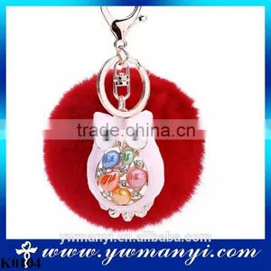 Colored Owl Keychain Fur Ball Key Chain Owl With Gemstone Keychain Keyring K0104 thumbnail-1