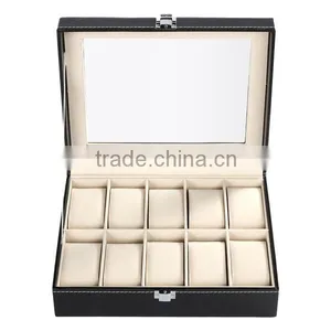New HOMDOX Synthetic Leather Glass Window 10 Slots Watch Storage Display Box Jewelry Case Black OS004749 thumbnail-4