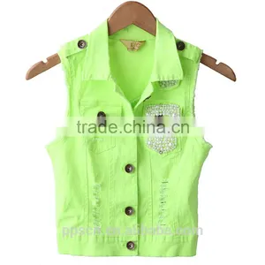 Made in China Latest Fashion Designs Woven Sleeveless Beaded Lemon and Orange Color Ladies Jacket for Women thumbnail-4