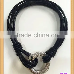 Multi Strands Black Genuine Leather Bracelets With Different Colors of Copper Closure for Women thumbnail-4