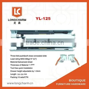30kgs Undermount Push-open&soft Closing Drawer Slide With Alloy Handle thumbnail-1