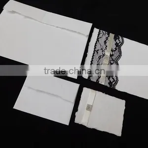 Cotton Rag Handmade Paper Wedding Invite Lace and Ribbon Invitation With Deckled Envelope and Rsvp Card thumbnail-3