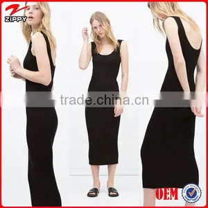 New Arrival Sleeveless Long Black Maxi Dress in Flat Knit Rib Fabrics thumbnail-1