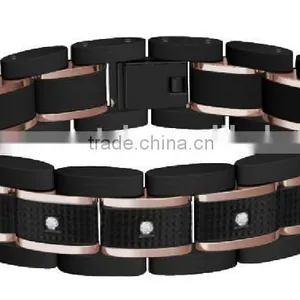 Top Quality CZ & Carbon Fiber Inlay Stainless Steel Bracelet Tungsten Carbide Mens Bracelet thumbnail-2