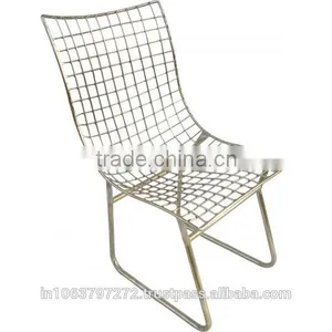 Modern Metal Weave Chair With Nickel Finish thumbnail-1