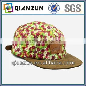 Custom Floral Pattern 5 Panels Flat Brim Cap thumbnail-1