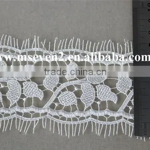 6cm Width High Quality 100% Polyester White Color Lace Trim Eyelash Lace Trim African Lace Embroidery Fabric for Wedding Dress thumbnail-5
