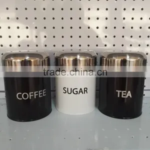 3PC Canister Set Stainless Steel Coffee Tea Sugar Jar Lid Kitchen Storage Black Can thumbnail-3