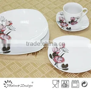 Fine Porcelain Square Dinnerware Set Beautiful Flower Decal thumbnail-1