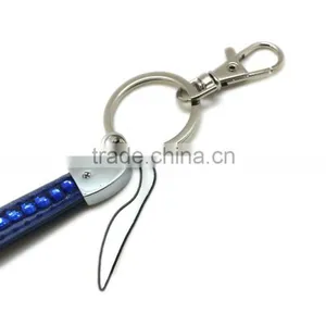 Blue Promotion Gift PU Leather Key Chain With Crystal Gem, Swivel Snap Hooks, Key Ring Accembly, Acrylic Gem Key Chain thumbnail-3