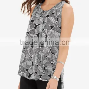Women's Printed Chiffon Pleated Layered-look Front Tops thumbnail-1