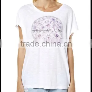 Custom Printed Roll Sleeve Female White Tee Shirt thumbnail-1