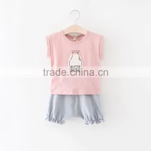 Designer Suits for Girls Baby Girl Bottle Pattern T-shirt and Shorts Suit thumbnail-1