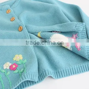 12gg Hand Embroidery Knitted Baby Girls Cotton Cardigan thumbnail-6