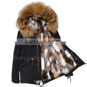 CX-G-P-05K Luxury Fox Fur Lining /Raccoon Fur Collar Women Winter Fur Parka thumbnail-1