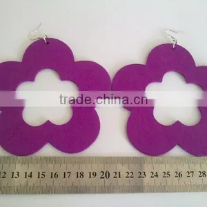 Purple Wood Flower Dangle Drop Earrings Large Chunky Earrings thumbnail-1