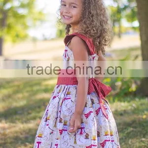 2017 Christmas Girl Party Dress Red Striped Snowman Printed Dress thumbnail-4