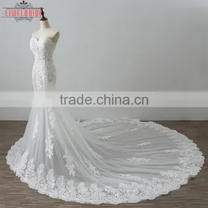 OEM White Long Lace Wedding Dress Mermaid thumbnail-3