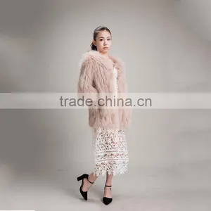 Myfur 2016 European Style Winter Beige Raccoon Fur Collar Woolen Raccoon Fur Extra Long Coat thumbnail-2