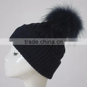 Myfur Knitted Real Fur Pom Pom Attached Crochet Fancy Baby Beanie Hats thumbnail-1