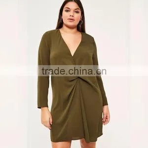Olive Green Long Sleeve Short Dresses 7xl Plus Size Fat Lady Clothing thumbnail-3