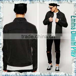 2016 Hot Style 100% Cotton Stone Wash Vintage Black Denim Mens Chic Jackets thumbnail-3