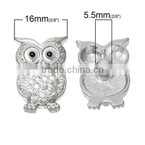 Zinc Based Alloy & Polymer Clay Buttons Fit Snap Button Bracelets Halloween Owl Silver Tone White Clear Rhinestone thumbnail-2