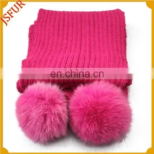 Colourful Knitted Adult Pom Pom Wholesale Fox Fur Scarves thumbnail-5