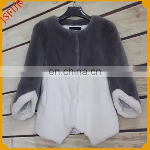 Bi-color Slim Design Women Coat Real Fur Coat With Genuine Rabbit Fur thumbnail-2