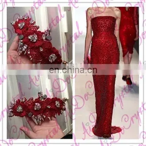 Aidocrystal Red Wedding Hair Piece Bridal Headpiece Handmade Rhinestone Lace Indian Flower Accessories thumbnail-3