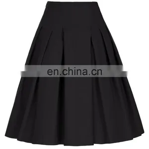 Grace Karin Women Solid Color High Stretchy Vintage Retro A-Line Short Black Skirt CL010451-1 thumbnail-3