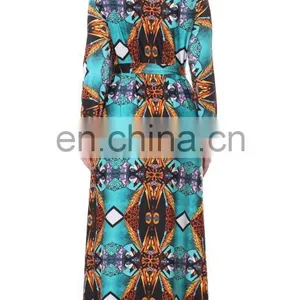 7012# Elegant Front Open Deep V Neck Women Sexy Beach Wrap Floral Long Sleeve Maxi Dress Plus Size Women Clothing thumbnail-4