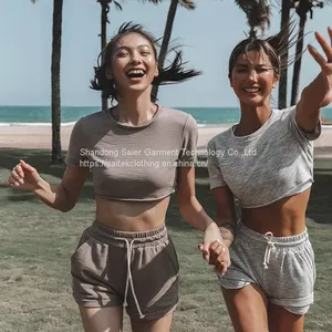 2022 Summer Wholesale Clothing Crop Top Two Piece Shorts Pants Set Joggers Sets Outfits 2 Piece Sweatsuit Sweat Short Set Women thumbnail-2