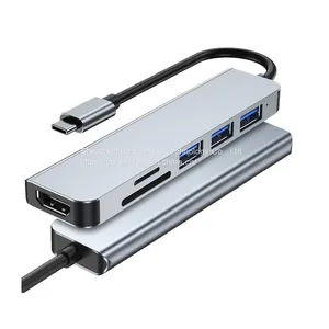 Aluminum 6 In 1 USB Hub HDMI*1+USB3 .0*1+USB 2.0*2+micro SD*1+SD*1 thumbnail-1