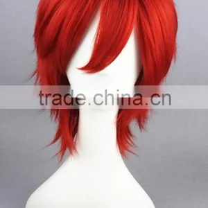 High Quality 35cm Short Straight Katekyo Hitman Reborn Kozato Enma Wig Red Synthetic Anime Wig Cosplay Hair Wigs Party Wig thumbnail-3