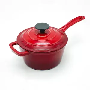 High Quality Multi-function Hot Milk Pot Cast Iron Red Enamel Soup Pot Thickened 19 cm Sauce Pot With Long Handle thumbnail-1