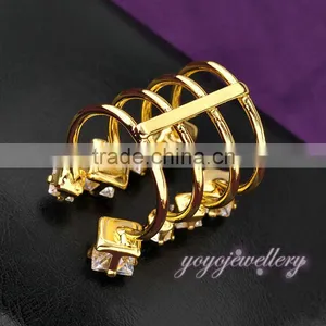 New Model Adjustble Size 18k Gold Zirocon Cuff Ring thumbnail-6