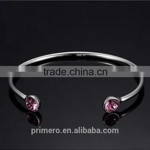 High Quality 925 Sterling Silver Round Crystal Cuff Bangle Bracelet thumbnail-2