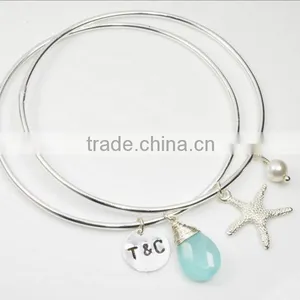 Silver Plated Bracelet Starfish Initial Letter Crystal Charm Bracelet thumbnail-1