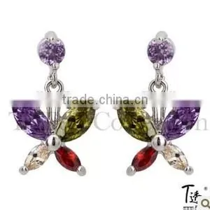 JINSE Colorful Flower Zirconia Stud Earrings thumbnail-1
