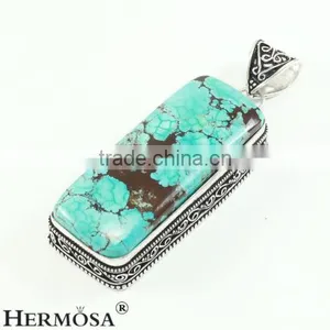 Excellent Beautiful Turquoise 925 Sterling Silver Necklace Pendant thumbnail-1