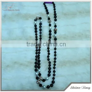 New Arrival Long Chain Black Pearl Necklace With Crystal and Shambala Beads for Fashion Girl thumbnail-1