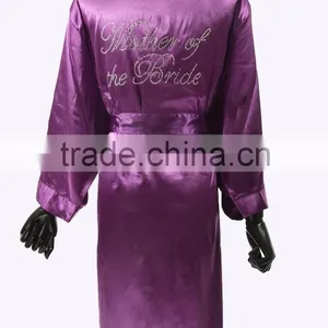 High Quality Soild Color Bridesmaid Satin Kimono Rhinestone Robes thumbnail-4