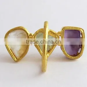 Rough Stone Amethyst & Aquamarine & Ctrine !! 925 Sterling Ring, Silver Jewellery India, 925 Sterling Silver Jewellery thumbnail-5