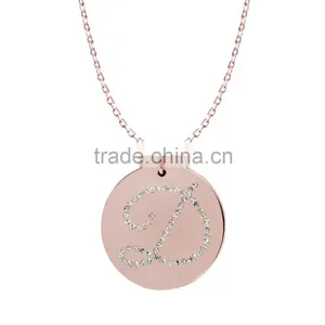 Silver/Brass in 14k White Gold or Rose Gold Collection in Italics Alphabet 'D' Customize Design Pendants thumbnail-2
