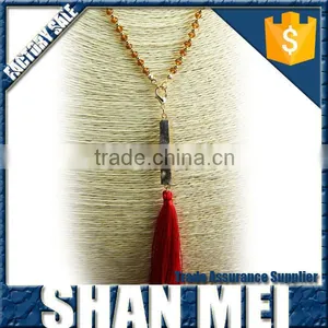 Wood Beads Chain Leather Tassel Necklace For Women thumbnail-5