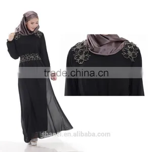 High Quality Chiffon Muslim Abaya Dress Appliqued Islamic Women Clothing thumbnail-2