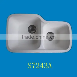 Undermount White Resin Kitchen Sink, Acrylic Modified Double Sinks thumbnail-4