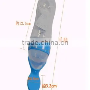 China Factory FDA Squeezable Baby Spoon Silicone Baby Feeding Bottle With Spoon thumbnail-1