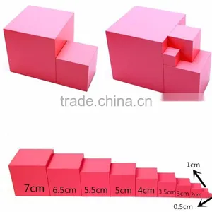 Preschool Kid Toy Wooden Montessori Pink Tower Set Made in China thumbnail-1